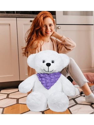 Pandamkee Fularlı Beyaz Peluş Ayıcık Sevimli ve Yumuşak Büyük Oyuncak Ayı