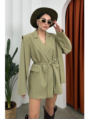 Msm Fashion Kadın Oversize Blazer Ceket Kuşaklı Omuz Detaylı