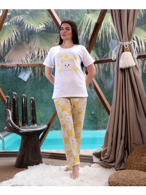 Vg Bond Moda Penye Baskı Detaylı Kısa Kol Kadın Ikili Pijama Takımı VG135