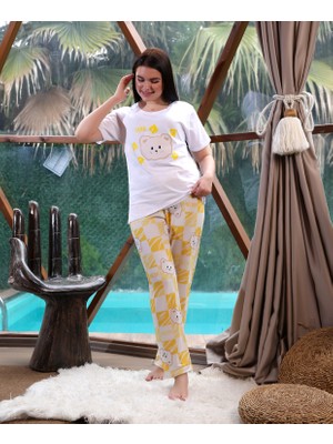 Vg Bond Moda Penye Baskı Detaylı Kısa Kol Kadın Ikili Pijama Takımı VG135