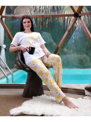 Vg Bond Moda Penye Baskı Detaylı Kısa Kol Kadın Ikili Pijama Takımı VG135