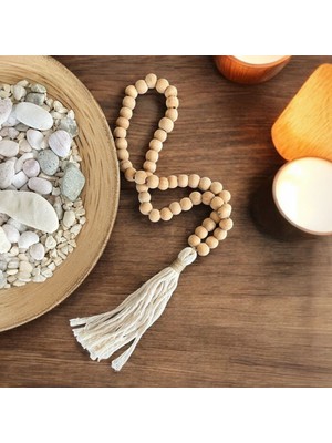 Vobu Home & Life Design Dekoratif Masa Üstü ve Raf Süsü, Masa Üstü Rustik Ahşap Aksesuar, Bohem Ahşap Boncuk Tesbih