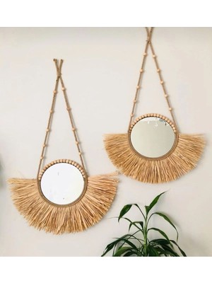 Rafya Yelpaze Ayna 2li Set