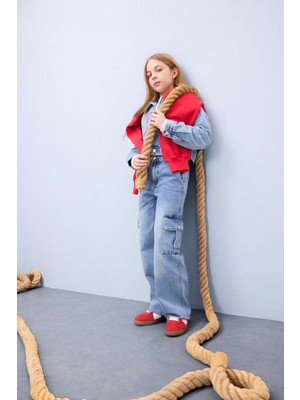 Defacto  Wide Leg Kargo Geniş Bol Paça Mavi Kız Çocuk Jean Pantolon D7089A8/NM39