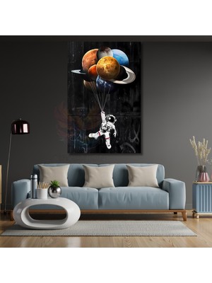 Astronot ve Gezegen Balonlar Kanvas Tablo Salon Tablosu Modern Duvar Tablosu