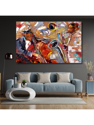 Saksafon Çalan Adamlar Kanvas Tablo Klasik Yağlı Boya Görünümlü Tablo
