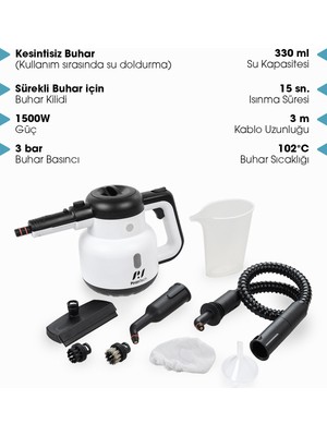 Pirantech CB-902 Buharlı Temizleyici 1500w 3 Bar Buharlı Temizlik Makinesi