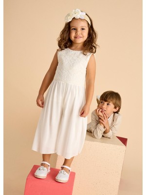 Mayoral Kız Çocuk Güpürlü Şifon Tulum Krem