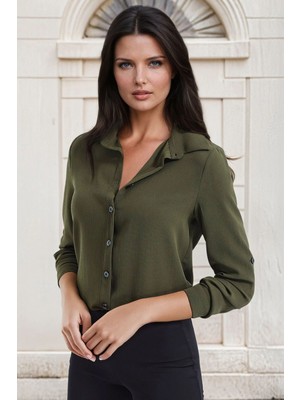 New Laviva Haki Uzun Kollu, Klasik Kesim Gömlek