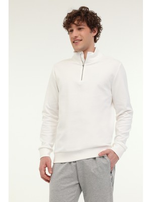 Lumberjack MB BS47 Hzıp Sw 5fx Ekru Erkek Sweatshirt