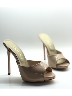 Hayy Shoes Hayyshoes Nude Rugan  Deri Astarlı Yuvarlak Burun Gizli Platformlu Topuklu Terlik