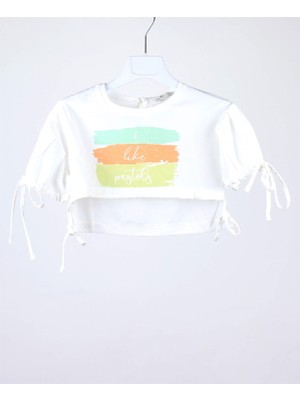 Escabel Kız Çocuk Tshirt Yandan Büzmeli Beyaz