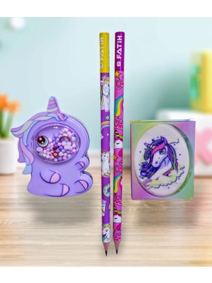 Unicorn Kurşun Kalem Silgi ve Kalemtıraş Seti 4 Lü Set