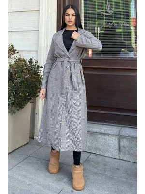 Vizon Kruvaze Yaka, Çift Cepli, Beli Kemerli, Uzun Balıksırtı Kaşe Kaban (Astarsız)