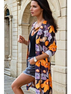 Mix Renkli, Desenli, Uzun Kollu, Kimono Ceket