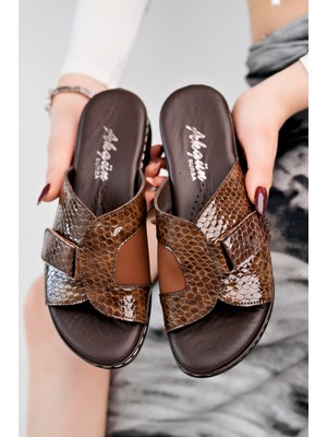 Kadın Vizon Yılan Detay  Deri Kemik Çıkıntısı Terlik