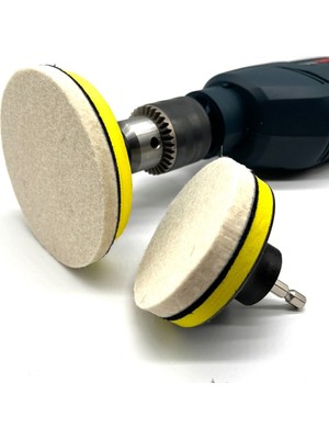 Depolife Yün Keçe Parlatma Pedi 80 mm Destekli Pad Matkap Adaptörü Seti Cam Metal Çelik Parlatma Polisaj Seti