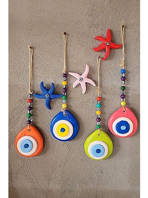 Dekoratif Renkli Boncuklu Nazar Duvar Süsü 4 Adet