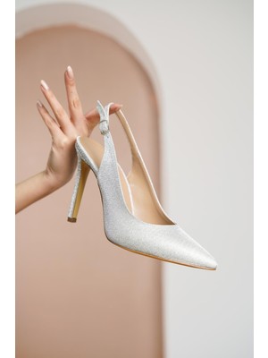 Pırıltılı Stiletto Arkası Açık Büyük Numara Bayan Ayakkabısı