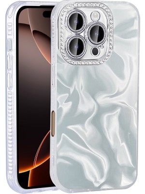 ZORE Apple iPhone 16 Pro Max Uyumlu Airbagli Parlak Taş Detay Tasarımlı Esila Kılıf-Beyaz