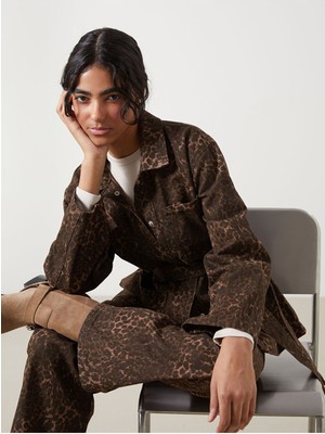 Lc Waikiki Lcw Modest Gömlek Yaka Leopar Desenli Kadın Jean Ceket