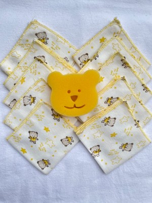 Unisex Desenli 10 Adet Lüks Ayıcıklı Penye Mendil Yenidoğan Pamuk Ağız Bezi, Sırt Bezi, Ter Bezi(10 Adet)