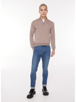 Tombolini Fermuarlı Yaka Slim Fit Kahve Erkek Kazak WM63_ZMG9