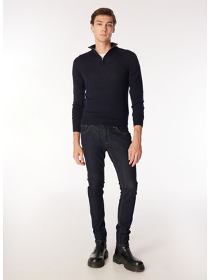 Tombolini Bisiklet Yaka Slim Fit Koyu Lacivert Erkek Kazak WM63_ZMG9