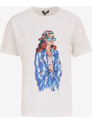 Fabrika Bisiklet Yaka Düz Kırık Beyaz Kadın T-Shirt F5SL-TST0284