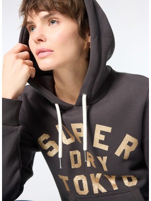 Superdry Superdry Kapüşon Yaka Baskılı Koyu Antrasit Kadın SweatShirt W2012145A
