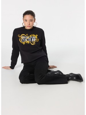 Versace Jeans Couture Yuvarlak Yaka Baskılı Siyah Kadın SweatShirt 77HAIE05