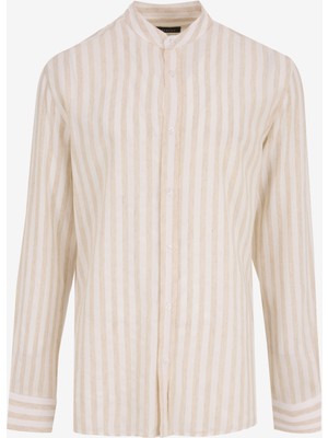Fabrika Comfort Regular Fit Hakim Yaka Çizgili Açık Bej Erkek Gömlek FC5SM-GML 2516