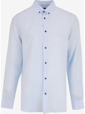 Fabrika Comfort Regular Fit Düğmeli Yaka Düz Mavi Erkek Gömlek FC5SM-GML 2542