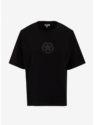 Jeep Bisiklet Yaka Baskılı Siyah Kadın T-Shirt J5SL-TST7006