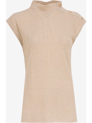 Fabrika Dik Yaka Düz Bej Kadın Bluz F5SL-BLZ0304