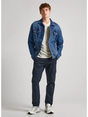 Pepe Jeans Straight Paça Lacivert Erkek Kargo Pantolon PM211641-594 Slım Cargo Twıll