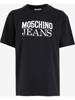 Moschino Jeans Yuvarlak Yaka Baskılı Siyah Kadın T-Shirt A0702-4555