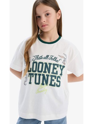 DeFacto Looney Tunes Oversize Geniş Kalıp Bisiklet Yaka Kısa Kollu Tişört Kız Çocuk E0866A825SM