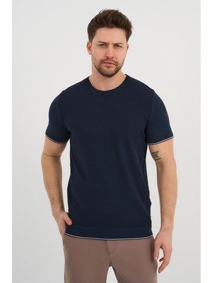 Alexander Gardi ALEXANDERGARDI Bisiklet Yaka Kolları Şeritli Triko T-shirt (1243)