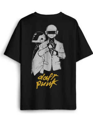 Daft Punk Müzik Get Lucky Music  Sırt Ön Baskılı Oversize Tişört Unisex T-Shirt