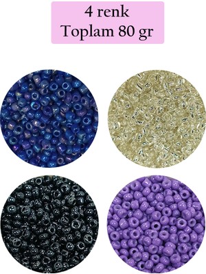 Just Cheap Store Dökme Cam Kum Boncuk (11/0) 2 mm - 4 Renk - Toplam 80 Gram -  BNC403