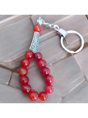 Mga Doğaltaş Kırmızı Akik Tesbih Anahtarlık – Doğal Taş Anahtarlık – Tesbih Model Anahtarlık -10 mm Doğal Taş