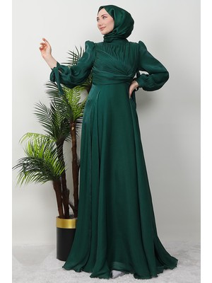 Giza Store Zambak Ipek Abiye Zümrüt