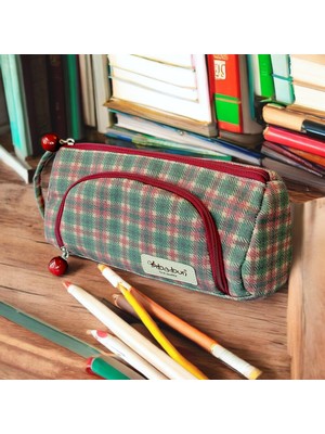 Babun Ilgaz Ekose  Büyük Geniş Organik Kanvas Pamuk Bez Kumaş Kalem Kutusu Pötikare Kalemlik Makyaj Çanta  Lüks Son Moda Trend Premium Iki Bölmeli Yeni Sezon Hediye El Yapımı Çok Fonksiyonlu