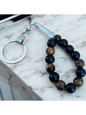 Kaplan Gözü Anahtarlık - Oniks Anahtarlık- Tesbih Anahtarlık – Doğal Taş Anahtarlık – Tesbih Model Anahtarlık