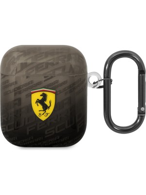 Ferrari Airpods Kılıf Orjinal Lisanslı Parlak Klasik Logolu Sf Desenli Kılıf Siyah