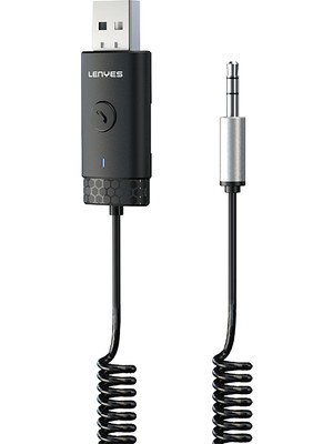 Lenyes LR209 Spiral Kablolu Dahili Mikrofonlu Kablosuz Ses Alıcı Aux Bluetooth Adaptör Siyah