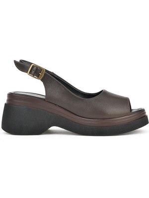 Ziya Kadın Deri Topuklu Sandalet 151992Z64003 Kahve