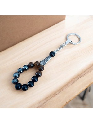 Kaplan Gözü Oniks Hematit Tesbih Anahtarlık – Doğal Taş Anahtarlık – Tesbih Model Anahtarlık