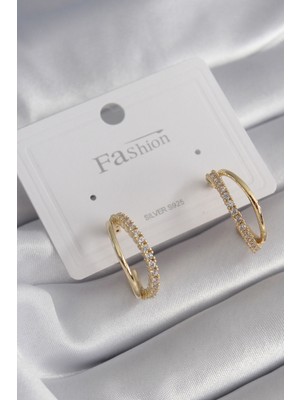 Lisinya Pirinç Gold Renk Zirkon Taşlı Kadın Küpe - Lisinya